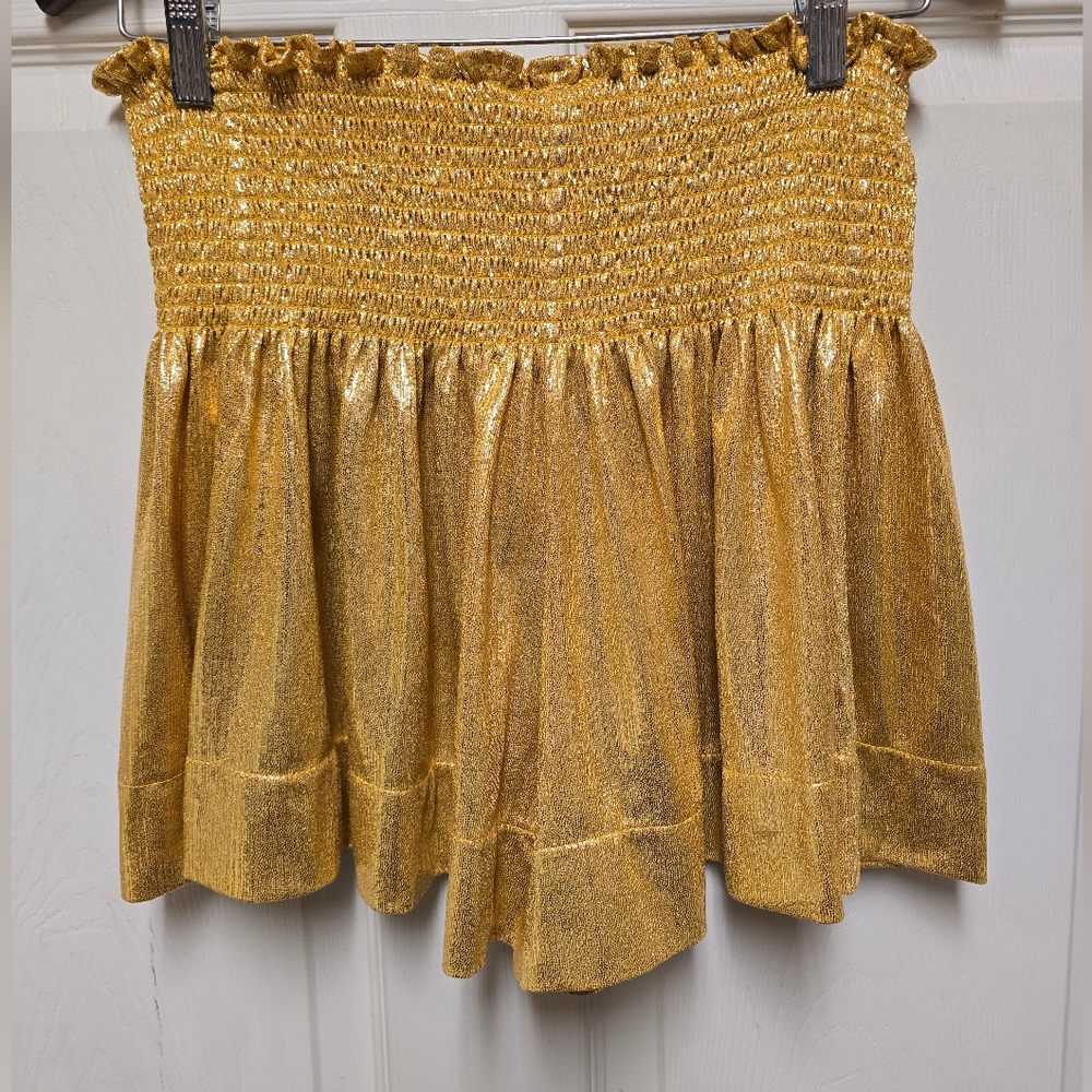 QUEEN OF SPARKLES Gold Mini Swing Shorts Sz Lg - Picture 7 of 10